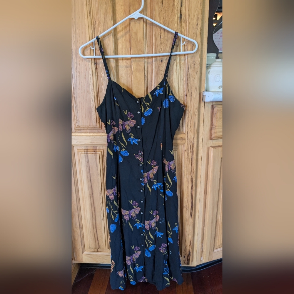 Black Floral Spaghetti-Strap Midi Dress